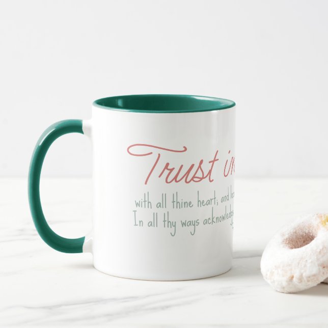 Trendy Proverbs 3:5-6 Christian Bible Verse Mug (With Donut)