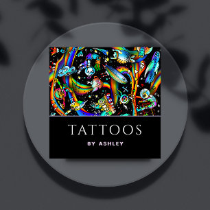 Trendy Psychedelic Tattoo Artist Creative Fun Cool Square Business Card