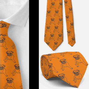 Trendy Pug Dog Orange Classic Modern Neck Tie