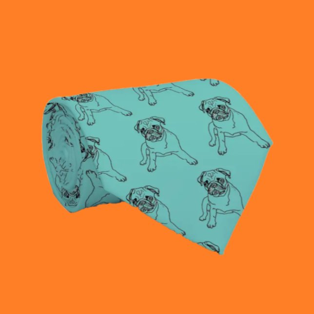 Trendy Pug Dog Teal Blue Classic Modern Neck Tie (Creator Uploaded)