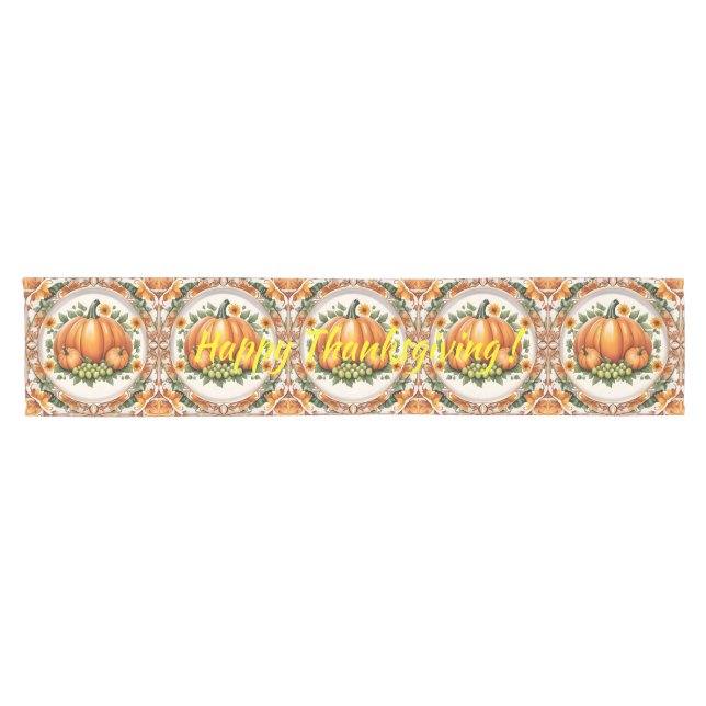 Trendy Pumpkin Thanksgiving Autumn Collection Short Table Runner (Horizontal)