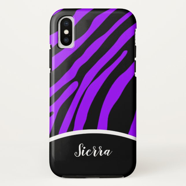 Trendy Purple and Black Zebra Stripe Phone Case (Back)