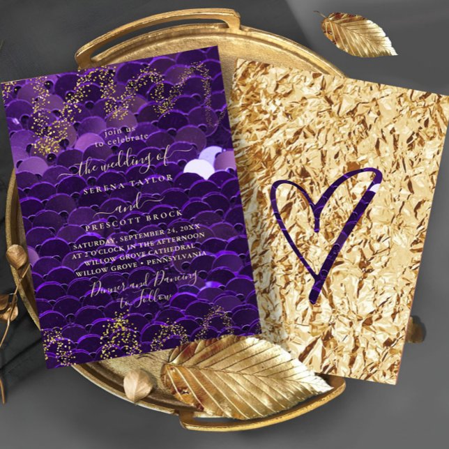 Trendy Purple and Gold Wedding Invitation (Creator Uploaded)