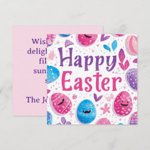 Trendy Purple and Pink Easter Eggs personalised Holiday Card