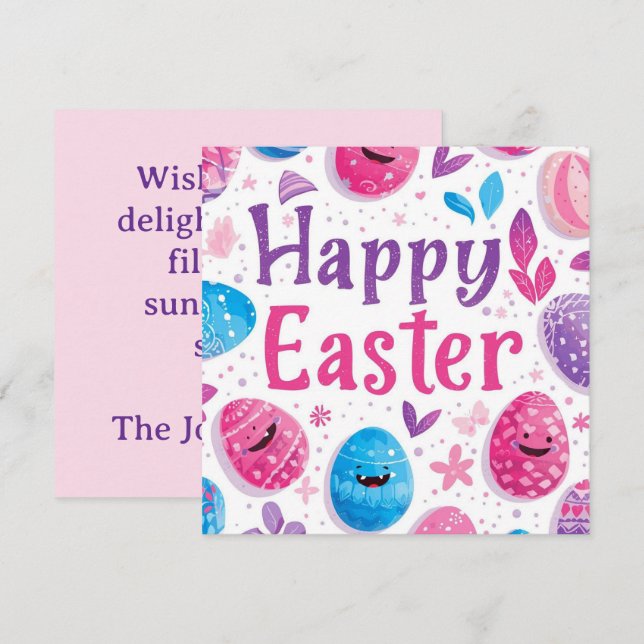 Trendy Purple and Pink Easter Eggs personalised Holiday Card (Front/Back)