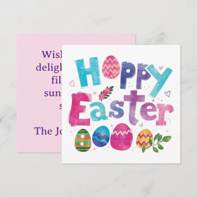 Trendy Purple and Pink Easter Eggs personalized Holiday Card (Front/Back)