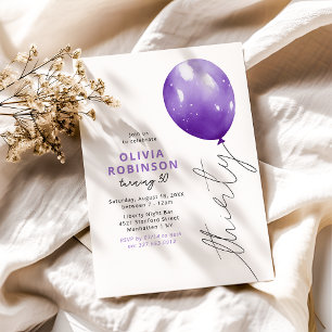 Trendy Purple Balloon 30th Birthday Invitation