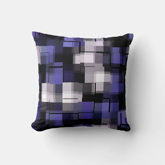 Trendy Purple Black White Abstract Plaid Cushion (Front)
