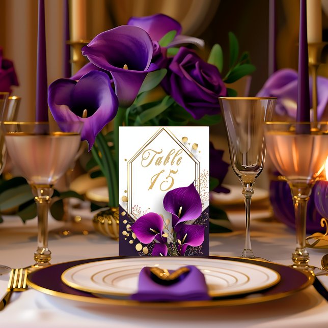 Trendy Purple Calla Lily  Table Number (Stylish Purple Calla Lily Wedding Table Number )