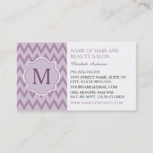 Trendy Purple Chevron Zigzag Monogram Beautician Business Card