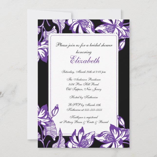 Trendy Purple Floral Bridal Shower Invitation (Front)