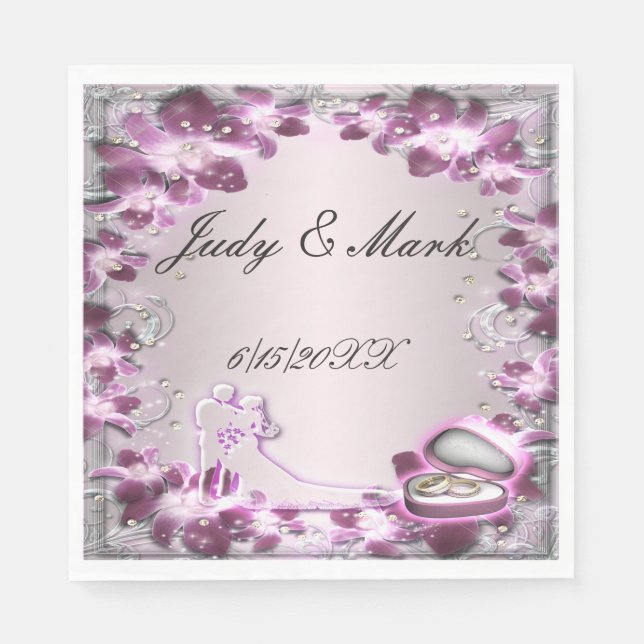 Trendy Purple Floral Chic Paper Napkins (Front)