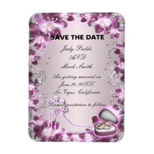 Trendy Purple Floral Chic Save The Date Magnet