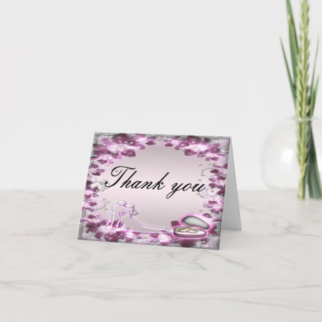 Trendy Purple Floral Chic Thank You Card (Front)