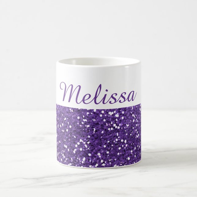 Trendy Purple Glitter Custom Name Coffee Mug (Center)