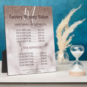 Trendy Purple Glitter Monogram Salon Price Menu Plaque