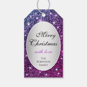 Trendy Purple Glitter Sparkle Stars Christmas Glam Gift Tags
