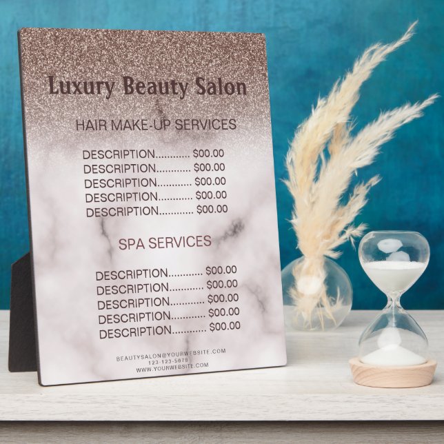 Trendy Purple Glittery Hair SPA Salon Price Menu Plaque (Side)