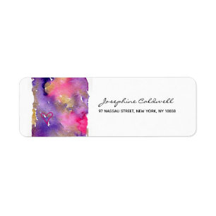 Trendy Purple & Gold Watercolor Return Address Return Address Label