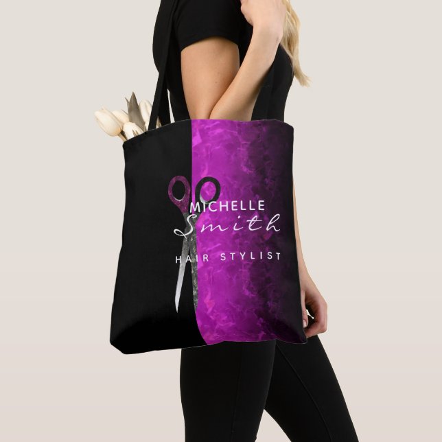 Trendy purple hair salon tote bag (Close Up)