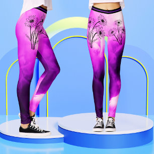 Trendy Purple Lilac Floral Daisy Tie-dye Women  Leggings