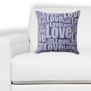 Trendy Purple Love Letters Typography Word Cushion