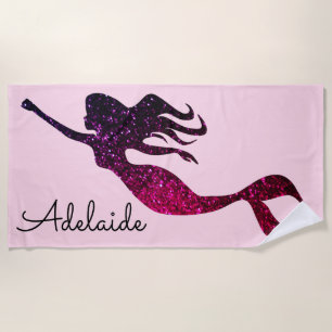 Trendy Purple Mermaid Silhouette   Personalised Beach Towel