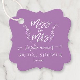 Trendy Purple Miss To Mrs Bridal Shower Favour Tags