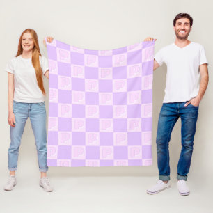 Trendy Purple Monogram Initial Checkered  Fleece Blanket