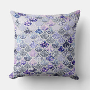 Trendy Purple Ombre Glitter Mermaid Fish Scales Cushion