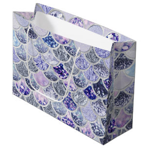 Trendy Purple Ombre Glitter Mermaid Fish Scales Large Gift Bag