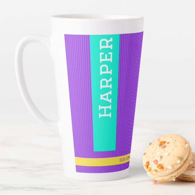 Trendy Purple Personalised Name  Latte Mug (In Situ)