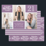 Trendy Purple Photo Collage 21st Birthday  Wrapping Paper Sheet<br><div class="desc">Wrap up those gifts in style with this co-ordinated birthday paper pack. The first sheet features a trendy photo collage design which has space for three photographs. You can add the name of the person celebrating their birthday as well as their age and birthday date. The second sheet is a...</div>