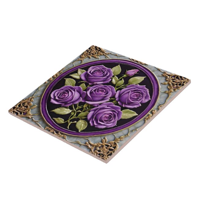 Trendy Purple Roses Beautiful Collection Ceramic Tile (Side)