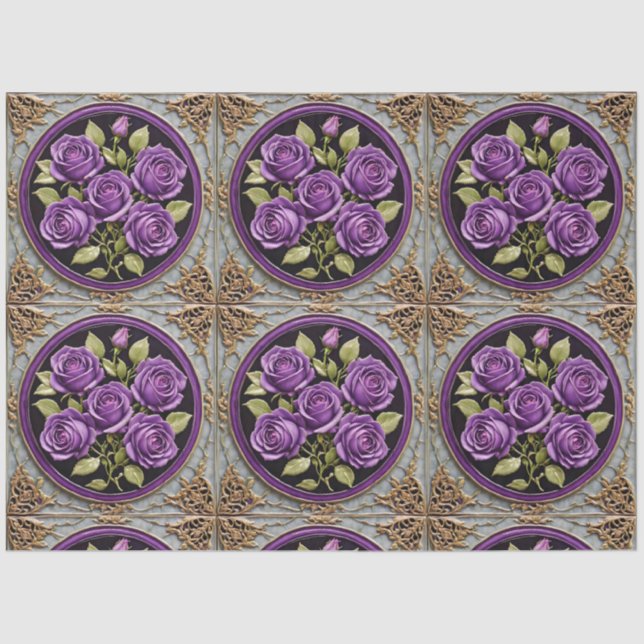 Trendy Purple Roses Beautiful Collection Tissue Paper (Front)