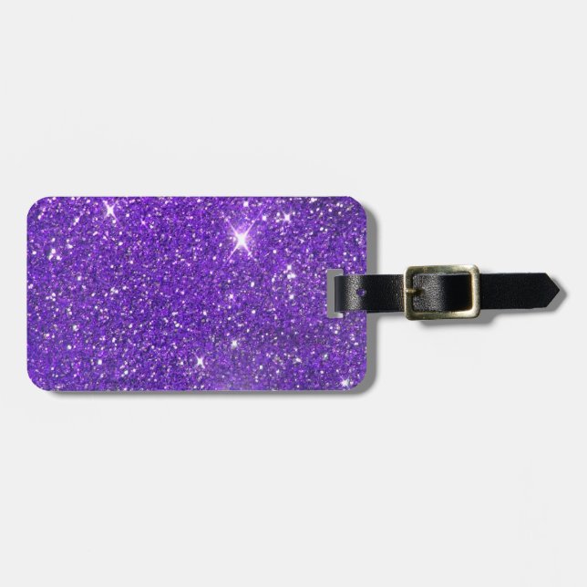 Trendy Purple Sparkling Glitter Glitz Luggage Tag (Front Horizontal)