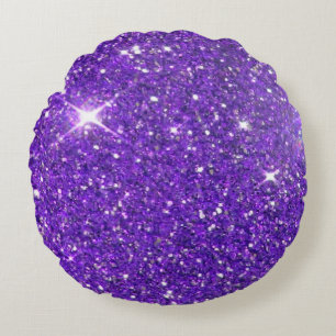Trendy Purple Sparkling Glitter Glitz Round Cushion