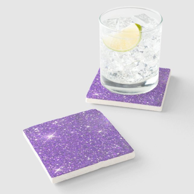 Trendy Purple Sparkling Glitter Glitz Stone Coaster (Side)