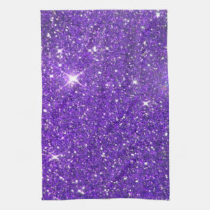 Trendy Purple Sparkling Glitter Glitz Tea Towel