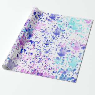 Trendy Purple & Teal Watercolor Splatters Wrapping Paper