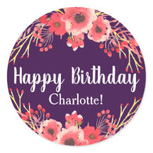 Trendy Purple Watercolor Flowers Birthday