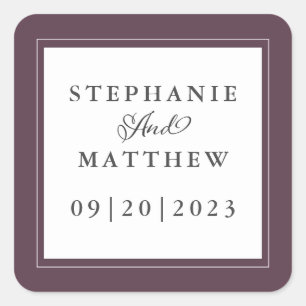Trendy Purple Wedding Elegant Calligraphy Chic Square Sticker
