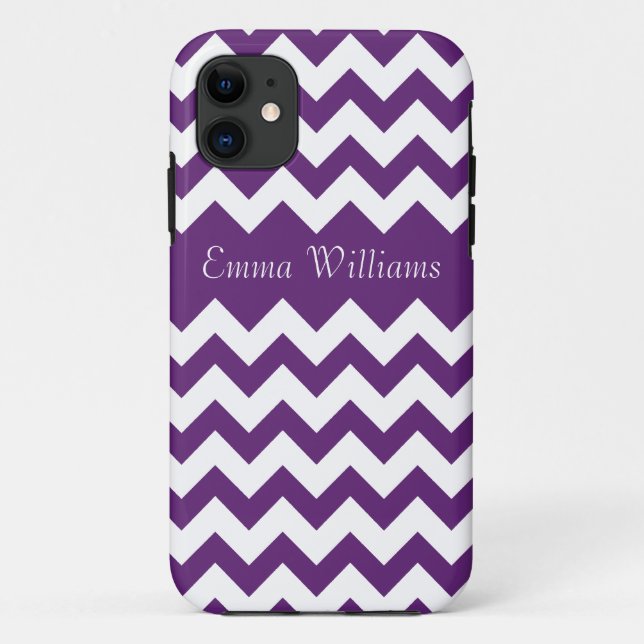 Trendy Purple White Chevron Pattern & Custom Name Case-Mate iPhone Case (Back)