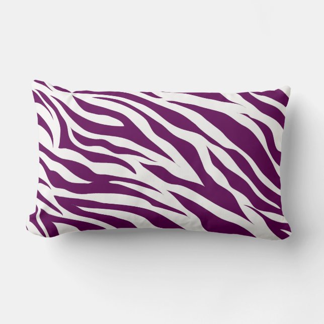 Trendy Purple White Zebra Stripe Wild Animal Print Lumbar Cushion (Front)
