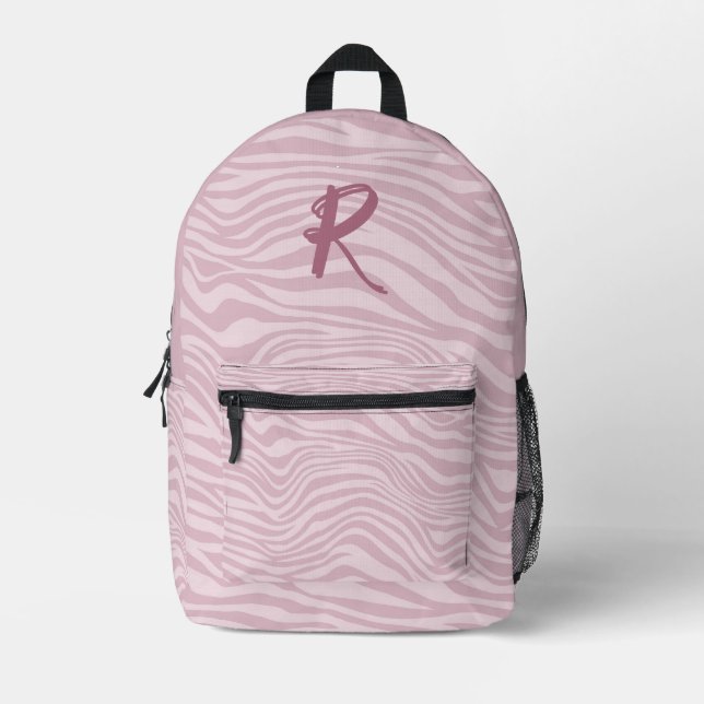 Trendy Purple Zebra Pattern Waves Personalised  Printed Backpack (Front)