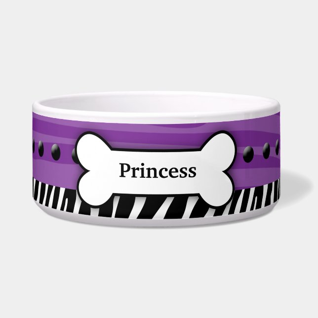 Trendy Purple Zebra Stripe  Pet Dog Food Bowl (Front)