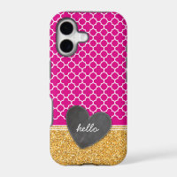 TRENDY quatrefoil chalkboard heart glitter pink