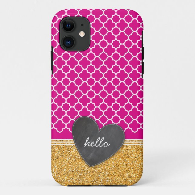 TRENDY quatrefoil chalkboard heart glitter pink Case-Mate iPhone Case (Back)