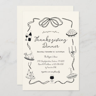 Trendy Quirky Hand Drawn Scribble Thanksgiving  Invitation