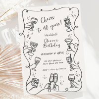 Trendy Quirky Hand Drawn Scribble Wine Birthday